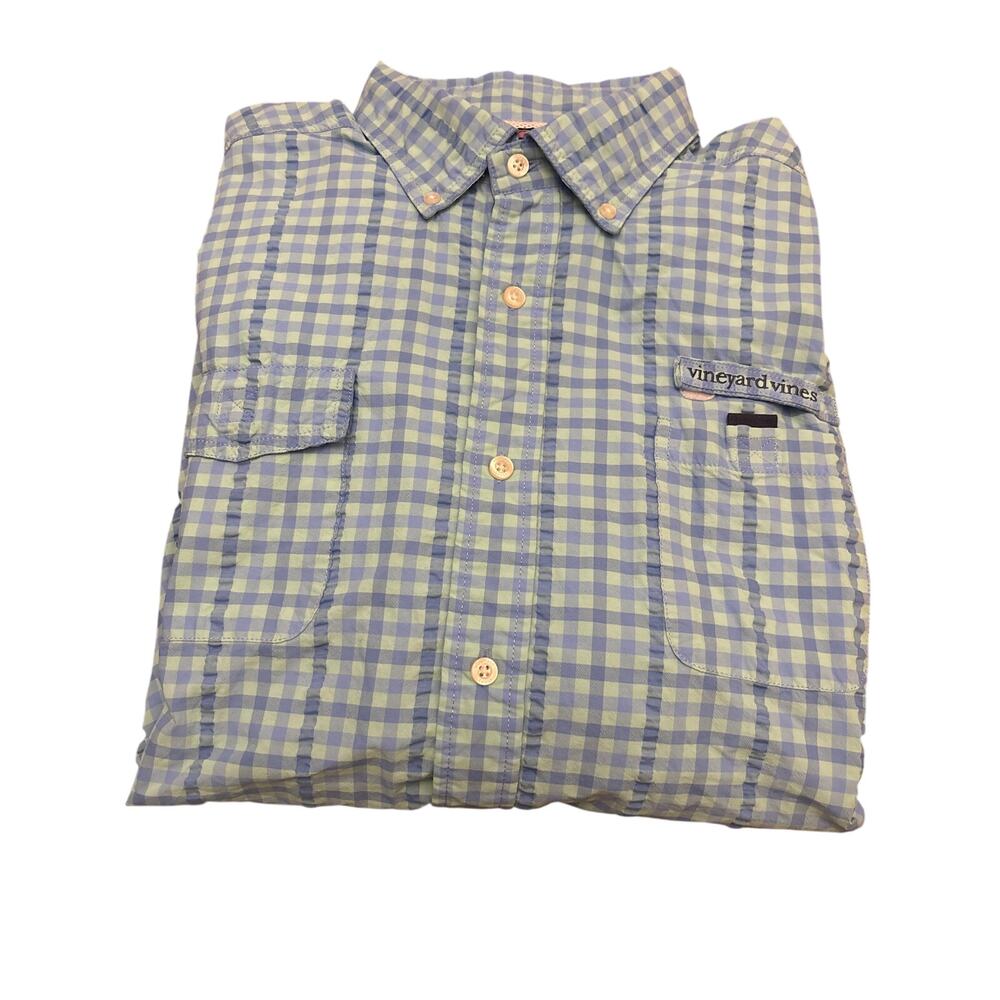 Vineyard Vines performance harbor shirt periwinkle blue & mint green XXL